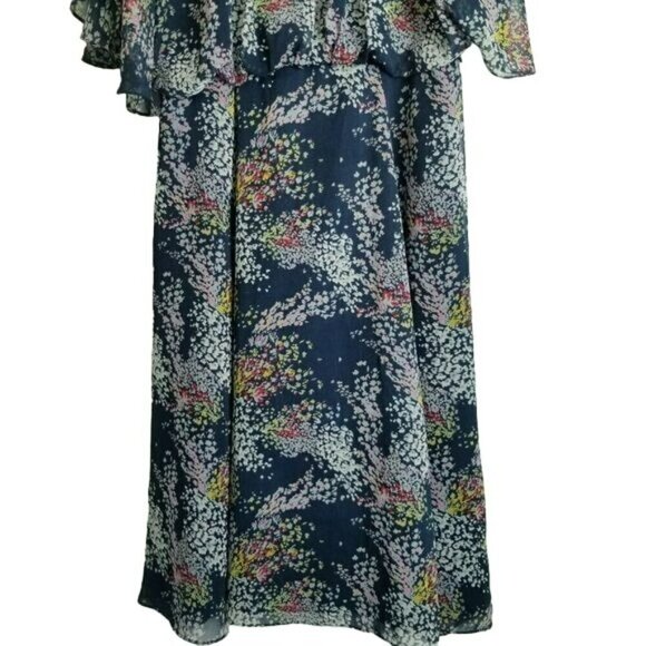 Modcloth cold shoulder dress Navy floral flowy beach resort wear L missing belt - Picture 13 of 15